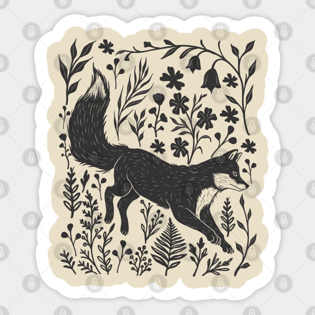 Linocut Fox Sticker by GoshWow®